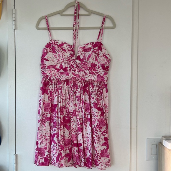 AQUA Floral Print Halter Mini Dress - Picture 7 of 11